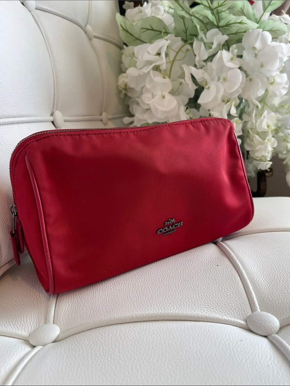 Coach Red Signature Logo Cosmetic Pouch